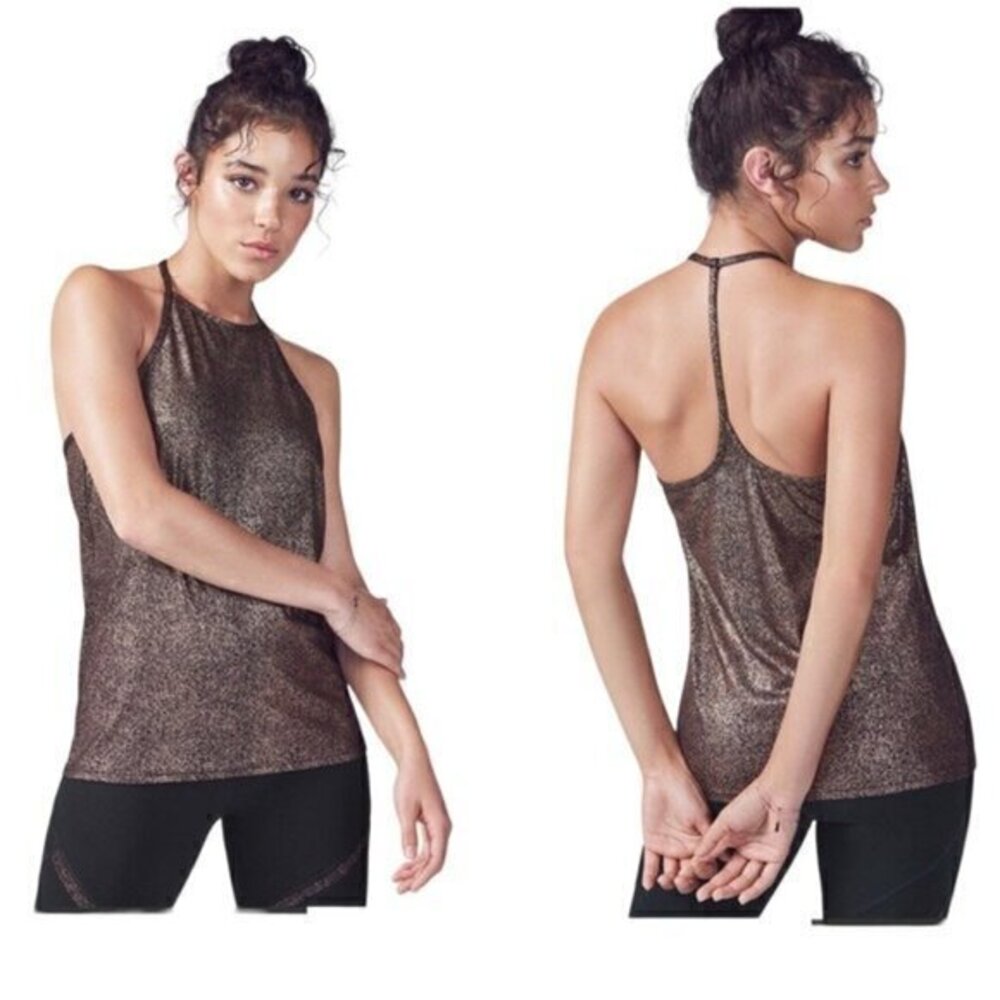 Fabletics Ciara Tank Size XXS Black Rose Gold Metallic